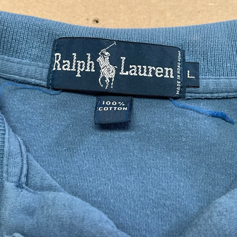 Vintage 90s Polo Ralph Lauren Shirt Large L Blue Slate Made In Hong Kong Pony